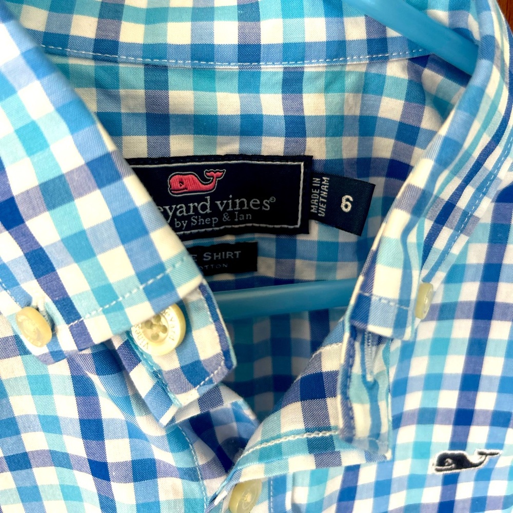 Vineyard Vines Boy’s Checked Button-Up Shirt Blues Size 6 Like New